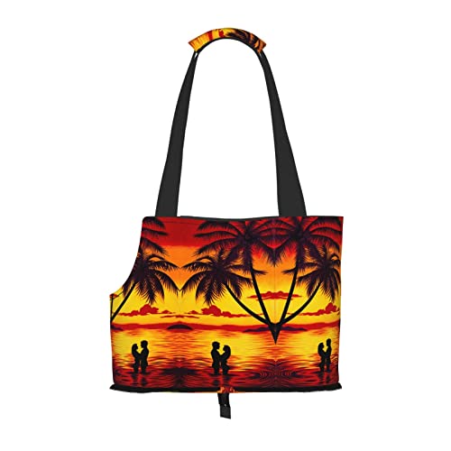 Couple on Beach Sunset Printed Dog Carrier Purse Lightweight Versatile Dog Carrier Tote Bag Portable Soft Animal Comfortable Pockets for Small Pets von MANLUU