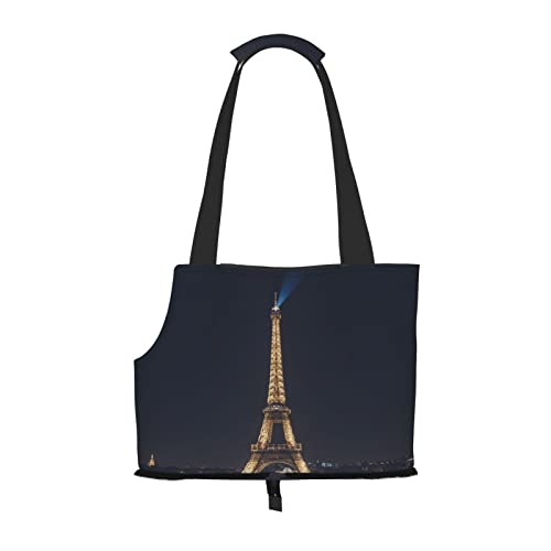 Hundetragetasche, Eiffelturm in Paris bei Nacht, bedruckt, leicht, vielseitig einsetzbar, tragbar, weich, Tier, bequeme Taschen für kleine Haustiere von MANLUU