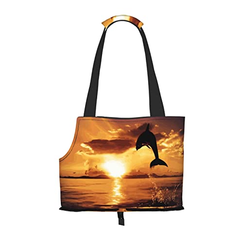 Hundetragetasche, Motiv: Delfin bei Dämmerung, leicht, vielseitig, tragbar, weich, Tier, bequeme Taschen für kleine Haustiere von MANLUU