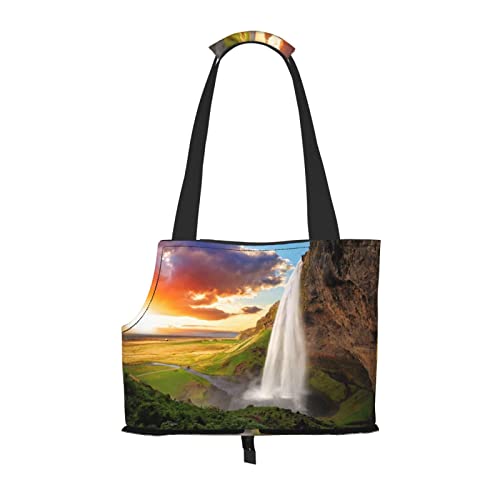 Hundetragetasche, Motiv: Island, Wasserfall, Fluss, Feld, Sonnenuntergang, bedruckt, leicht, vielseitig einsetzbar, tragbar, weich, Tier, bequeme Taschen für kleine Haustiere Hundetragetasche, Motiv: Island, Wasserfall, Fluss, Feld, Sonnenuntergang, bedruckt, leicht, vielseitig einsetzbar, tragbar, weich, Tier, bequeme Taschen für kleine Haustiere von MANLUU