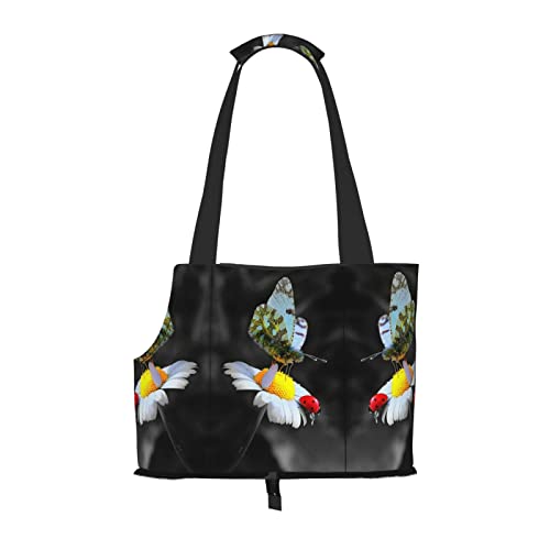Hundetragetasche, Motiv: Schmetterling/Marienkäfer/Blume, leicht, vielseitig einsetzbar, tragbar, weich, Tier, bequeme Taschen für kleine Haustiere von MANLUU