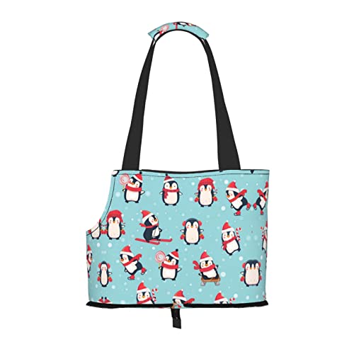Hundetragetasche, Motiv: Weihnachtspinguine, leicht, vielseitig, tragbar, weich, Tier, bequeme Taschen für kleine Haustiere von MANLUU
