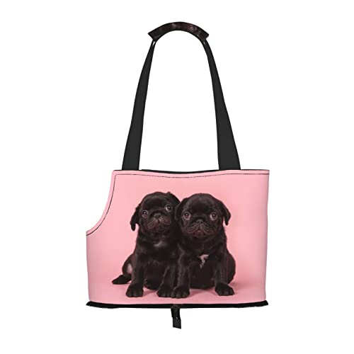 Hundetragetasche, niedlicher schwarzer Mops-Druck, leicht, vielseitig, tragbar, weich, Tier, bequeme Taschen für kleine Haustiere von MANLUU
