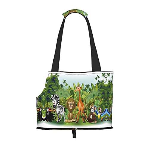 Hundetragetasche mit Dschungel-Giraffen-Löwen-Druck, leicht, vielseitig einsetzbar, tragbar, weich, Tier, bequeme Taschen für kleine Haustiere von MANLUU