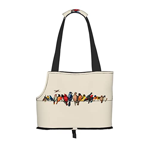 Hundetragetasche mit buntem Vogel bedruckt, leicht, vielseitig, tragbar, weich, Tier, bequeme Taschen für kleine Haustiere von MANLUU