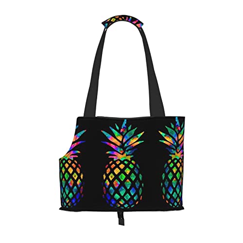 Hundetragetasche mit farbiger Ananas-Druck, leicht, vielseitig, tragbar, weich, Tier, bequeme Taschen für kleine Haustiere von MANLUU