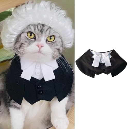 Anwaltskostüm-Zubehör für Katzen, verstellbare Fliege und Kragen, Richtermantel für Katzen, kleine Hunde, Gerichtssaal, Cosplay für Ostern, Halloween-Partys (klein, Halsumfang 29,2–33 cm) von MANON ROSA