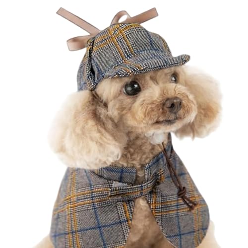 Hundekostüm, niedliches Detektiv-Haustierkleidungs-Set, Halloween, Cosplay, Party, Outfit, Wintermode, Umhang, Hut für kleine, mittelgroße Hunde und Katzen, Kätzchen (Größe S) von MANON ROSA