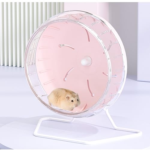 Laufrad für Chinchillas, sehr leise, verstellbarer Ständer für Kleintiere, Hamster, Rennmäuse, Mäuse, Holländische Schweine, Degus, Igel, Meerschweinchen, M (14 cm D), Pink mit Ständer von MANON ROSA