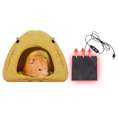 MANON ROSA Hamster-Hängematte mit USB-Heizkissen, für kleine Tiere, warmes Hängebett für Ratten, Mäuse, Zuckergleiter, Eichhörnchen, Frettchen, Winternest, Versteck für Haustierkäfigzubehör (Zelt, von MANON ROSA