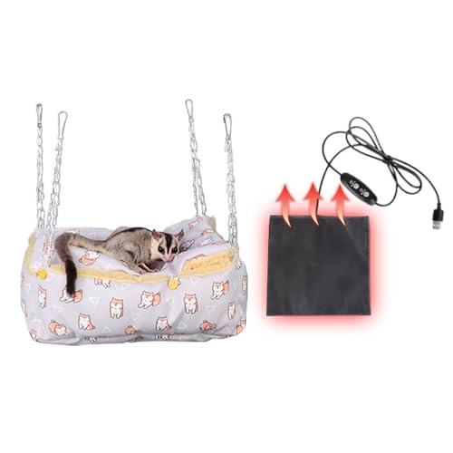 MANON ROSA Hamster-Hängematte mit USB-Heizkissen, für kleine Tiere, warmes Hängebett für Ratten, Mäuse, Zuckergleiter, Eichhörnchen, Frettchen, Winternest, Versteck für Haustierkäfigzubehör von MANON ROSA