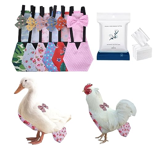 MANON ROSA Hühnerwindeln, Bantam-Hühner, wiederverwendbar, 6-teiliges Set mit Fliege, Geflügelwindeln, waschbar, wasserdicht, für Gänse, Haustiere, Enten, Seide (6D20P XS) von MANON ROSA