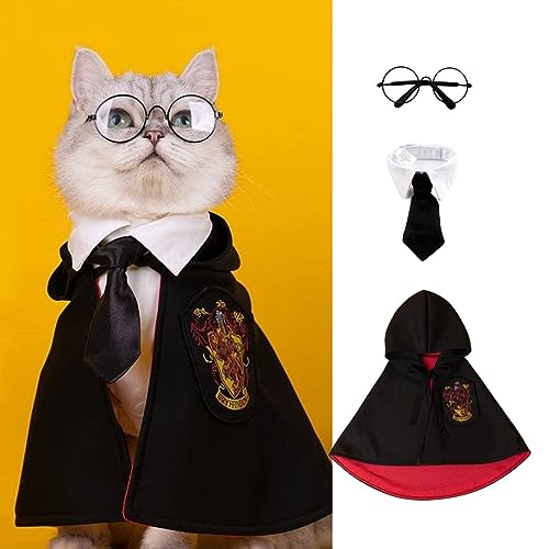 MANON ROSA Halloween-Kostüm für Hunde, Zauberer, Cosplay-Kleid mit Hexenumhang, Fliege, Brille, Haustier-Partykleidung für kleine, mittelgroße und große Hunde, Welpen, Katzen, Rot, MRPC008, Rot, Größe MANON ROSA Halloween-Kostüm für Hunde, Zauberer, Cosplay-Kleid mit Hexenumhang, Fliege, Brille, Haustier-Partykleidung für kleine, mittelgroße und große Hunde, Welpen, Katzen, Rot, MRPC008, Rot, Größe von MANON ROSA