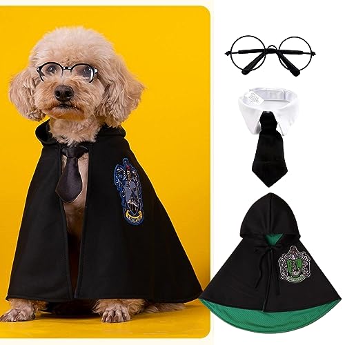 MANON ROSA Halloween-Kostüm für Hunde, Zauberer-Cosplay-Kleid mit Hexenumhang, Fliege, Brille, Haustier-Partykleidung für kleine, mittelgroße und große Hunde, Welpen, Katzen, Grün, Größe S MANON ROSA Halloween-Kostüm für Hunde, Zauberer-Cosplay-Kleid mit Hexenumhang, Fliege, Brille, Haustier-Partykleidung für kleine, mittelgroße und große Hunde, Welpen, Katzen, Grün, Größe S von MANON ROSA