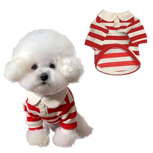 MANON ROSA Niedliches Hunde-Poloshirt für kleine und mittelgroße Hunde – Sommer-T-Shirts für Rüden, Yorkie, Pudel, Shih Tzu, Dackel, Kätzchen, gestreifter Kragen, Haustier-Designer-Outfits, Rot, Größe MANON ROSA Niedliches Hunde-Poloshirt für kleine und mittelgroße Hunde – Sommer-T-Shirts für Rüden, Yorkie, Pudel, Shih Tzu, Dackel, Kätzchen, gestreifter Kragen, Haustier-Designer-Outfits, Rot, Größe von MANON ROSA