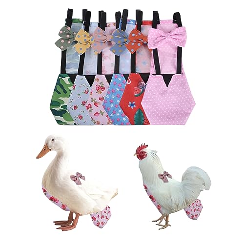 MANON ROSA Pet Duck Huhn Windeln mit Fliege, wiederverwendbar, handgefertigt, waschbar, wasserdicht, Innenschicht für Gänse, Henne, stilvolle und schützende Geflügelwindel (6 Windeln, klein) von MANON ROSA