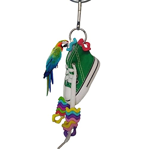 MANON ROSA Vogel-Spielzeug, Mini-Sneaker, interaktives Papageienschnabel, Übung, Unterhaltung, Bastelkäfig, kleine Haustiere, Nymphensittiche, Grauer Kakadu (grün) von MANON ROSA