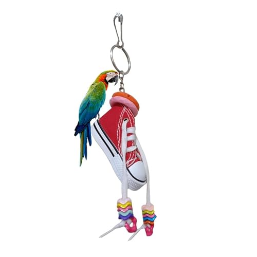 MANON ROSA Vogelspielzeug – Mini-Sneaker interaktiver Papageienschnabel Übung Unterhaltung Bastelkäfig kleine Haustiere Nymphensittiche afrikanischer grauer Kakadu (rot von MANON ROSA
