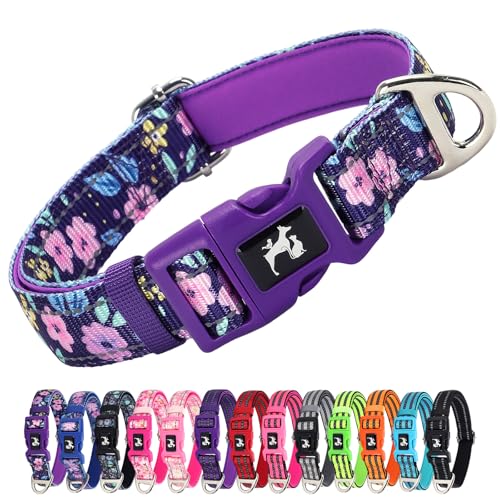 Reflektierendes Hundehalsband für mittelgroße, große und extra große Hunde, violettes Blumendesign, hohe Sichtbarkeit, Nachtsicherheits-Halsband, weiches Neopren gepolstert, langlebig und verstellbar Reflektierendes Hundehalsband für mittelgroße, große und extra große Hunde, violettes Blumendesign, hohe Sichtbarkeit, Nachtsicherheits-Halsband, weiches Neopren gepolstert, langlebig und verstellbar von MAOWUWUJOZ