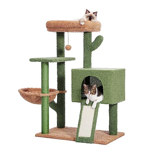 Katzenbaum 104,4 cm Kaktus-Katzenturm mit Sisal überzogenem Kratzbaum und gemütlicher Wohnung für Indoor-Katzen, Kletterständer mit Plüschstange und weicher Hängematte von MARLEC