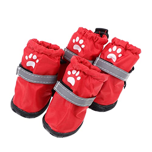 MARMERDO 4 Stück Regenstiefel für Haustiere Heimtierbedarf Pfotenschutzstiefel für Hunde hundeschuhe rutschfeste Welpenschuhe Rutschfester Haustierstiefel reflektierend rot von MARMERDO