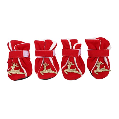 MARMERDO 4 Stück Weihnachtsschuhe Für Haustiere Anti-rutsch-Schuhe Für Haustiere wasserdichte Hundeschuhe Schneestiefel Für Welpen Haustier Weihnachtsrequisiten Polyester Pfote Winter Rot von MARMERDO