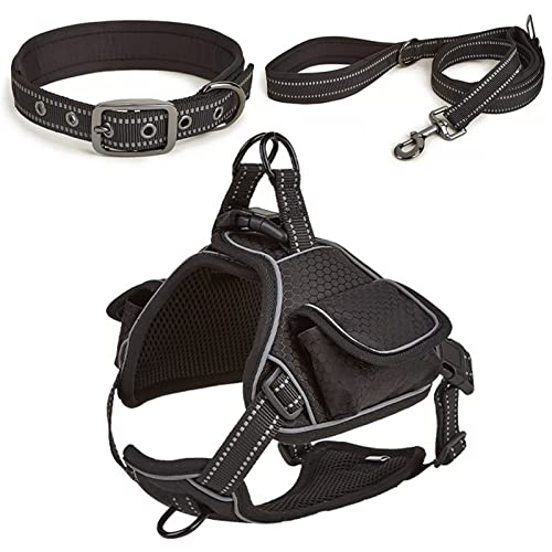 MARMODAY Kleines Hundegeschirr Welpengeschirr Verstellbare Leine Halsband Set für Hunde Weste Geschirr Weich Hundegeschirr Medium Welpe Schwarz L von MARMODAY