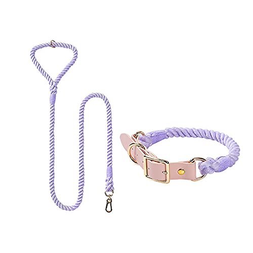 MARMODAY Set mit Leinen und Halsband aus robuster Baumwolle mit komfortablem Griff, 1 Set 150 cm x 8 mm + S Violett von MARMODAY
