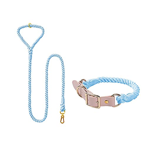 MARMODAY Set mit Leinen und Halsband für Haustiere, starke Baumwoll-Leine mit bequemem Griff, 1 Set, 150 cm x 8 mm + L, Blau von MARMODAY