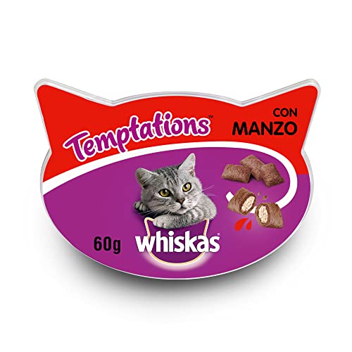 Whiskas Knuspertaschen für ausgewachsene Katzen - kalorienarme Knusper-Snacks für Katzen in der Geschmacksrichtung Rind / 8 Schalen (8 x 60 g) von whiskas