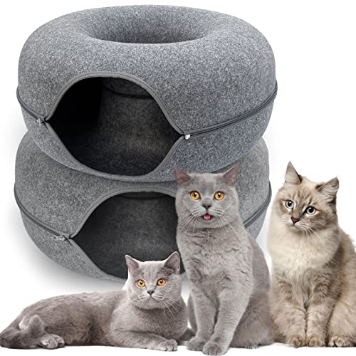 Katzen-Donut-Tunnel, Katzentunnelbett für Innenkatzen, Höhlenbett, kratzfestes Donut-Katzenbett, Grau, 50,8 cm, 2 Stück von MARUNDA