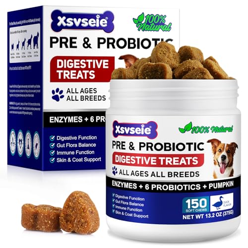 Probiotika für Hunde, 150 Stück Probiotika für die Darmgesundheit des Hundes, Vor- und Probiotika für die Verdauungsgesundheit des Hundes, fördert die Darmgesundheit und Immunität, Entengeschmack von MASAIGGE