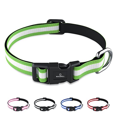 MASBRILL Hundehalsband, Reflektierend Verstellbare Hund Halsband für Kleine Mittel Große Hund, Weich Gepolstertes Neopren Nylon Hundehalsband für das Training, Grün, S(28-40cm) von MASBRILL