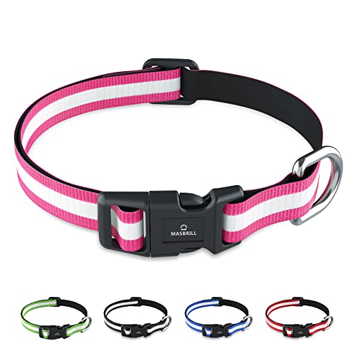 MASBRILL Hundehalsband, Reflektierend Verstellbare Hund Halsband für Kleine Mittel Große Hund, Weich Gepolstertes Neopren Nylon Hundehalsband für das Training, Rosa, M(38-50cm) von MASBRILL