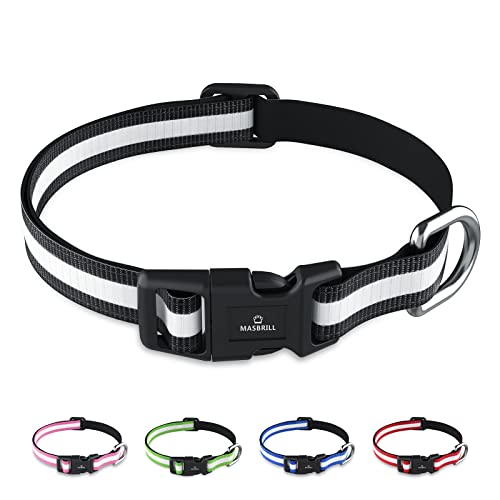 MASBRILL Hundehalsband, Reflektierend Verstellbare Hund Halsband für Kleine Mittel Große Hund, Weich Gepolstertes Neopren Nylon Hundehalsband für das Training, Schwarz, L(48-60cm) von MASBRILL