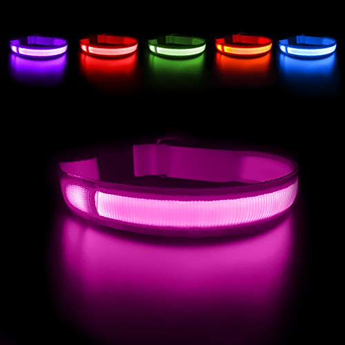 MASBRILL Hundehalsband Leuchtend Aufladbar, LED Leuchthalsband Hunde Wasserdicht für Kleine Mittlere Große Hunde Einstellbar Blinklicht Sicherheit Hunde Halsband mit 3 Beleuchtungsmodi, Rosa - L von MASBRILL