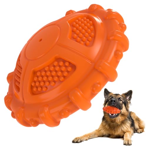 MASBRILL Hundespielzeug Unzerstörbar für Kleine Mitte Große Hunde, Quietschendes Interaktives Hunde Spielzeug Unkaputtbar Zahnpflege Kauspielzeug Robuste Naturkautschuk Dog Toy für Langeweile, Orange von MASBRILL