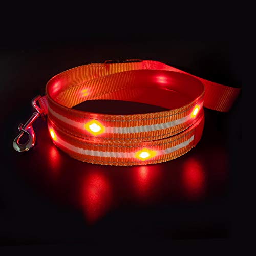MASBRILL LED Hundeleine, Leuchtend Hundeleine für Kleine, Mittelgroße Große Hunde, USB Wiederaufladbar & Wasserdicht, 3 Beleuchtungsmodi 5 Farben Erhältlich, Sichtbarkeit bis zu 350M(Orange) von MASBRILL