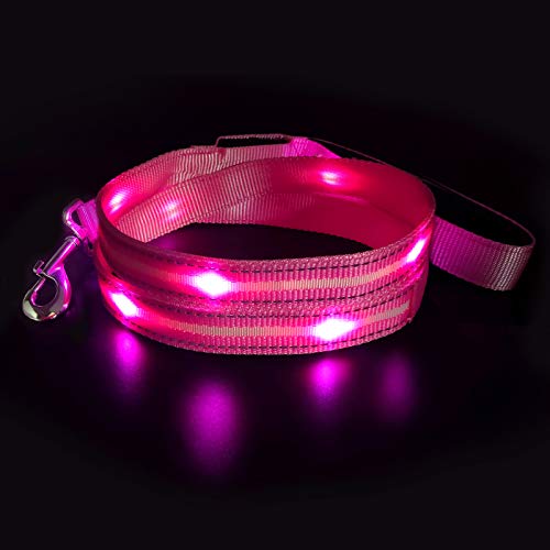 MASBRILL LED Hundeleine, Leuchtend Hundeleine für Kleine, Mittelgroße Große Hunde, USB Wiederaufladbar & Wasserdicht, 3 Beleuchtungsmodi 5 Farben Erhältlich, Sichtbarkeit bis zu 350M(Rosa) von MASBRILL