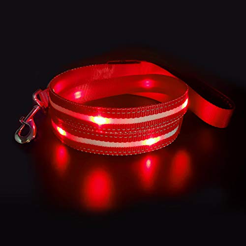 MASBRILL LED Hundeleine, Leuchtend Hundeleine für Kleine, Mittelgroße Große Hunde, USB Wiederaufladbar & Wasserdicht, 3 Beleuchtungsmodi 5 Farben Erhältlich, Sichtbarkeit bis zu 350M(Rot) von MASBRILL