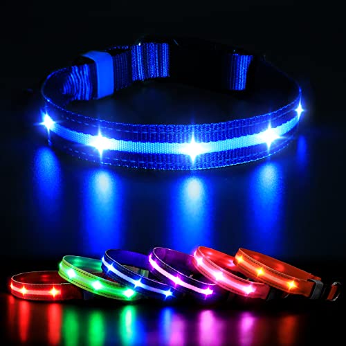 MASBRILL Leuchthalsband Hunde Aufladbar, LED Hundehalsband Leuchtend 3 Blinkende Lichter Wasserdicht Einstellbare Beleuchtetes Sicherheit Halsband für Klein Mittlere Große Hunde, Blau XS von MASBRILL