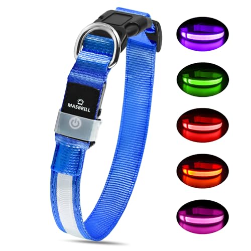Leuchthalsband Hund, Hundehalsband Leuchtend Aufladbar, LED Halsband für Hunde Leuchtband Einstellbar Wasserdicht mit 3 Lichtmodi Sicherheit für Kleine Mittlere Große Hunde, Blau M Leuchthalsband Hund, Hundehalsband Leuchtend Aufladbar, LED Halsband für Hunde Leuchtband Einstellbar Wasserdicht mit 3 Lichtmodi Sicherheit für Kleine Mittlere Große Hunde, Blau M von MASBRILL
