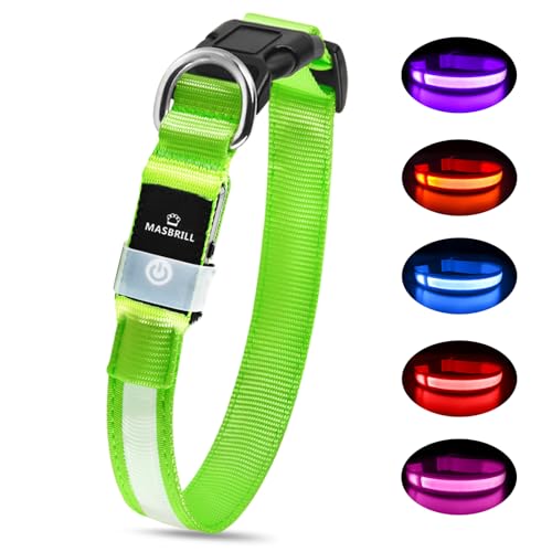MASBRILL Leuchthalsband Hund, Hundehalsband Leuchtend Aufladbar, LED Halsband für Hunde Leuchtband Einstellbar Wasserdicht mit 3 Lichtmodi Sicherheit für Kleine Mittlere Große Hunde, Grün M MASBRILL Leuchthalsband Hund, Hundehalsband Leuchtend Aufladbar, LED Halsband für Hunde Leuchtband Einstellbar Wasserdicht mit 3 Lichtmodi Sicherheit für Kleine Mittlere Große Hunde, Grün M von MASBRILL