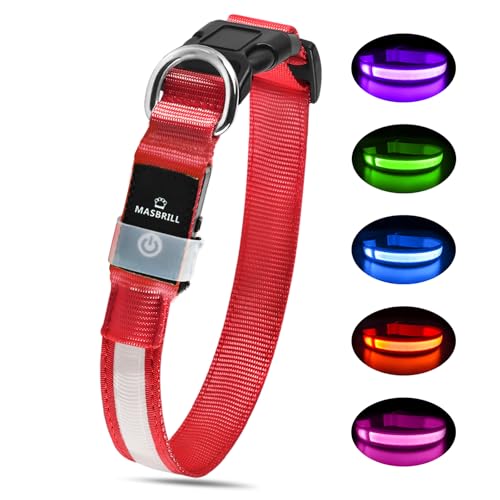 Leuchthalsband Hund, Hundehalsband Leuchtend Aufladbar, LED Halsband für Hunde Leuchtband Einstellbar Wasserdicht mit 3 Lichtmodi Sicherheit für Kleine Mittlere Große Hunde, Rot M Leuchthalsband Hund, Hundehalsband Leuchtend Aufladbar, LED Halsband für Hunde Leuchtband Einstellbar Wasserdicht mit 3 Lichtmodi Sicherheit für Kleine Mittlere Große Hunde, Rot M von MASBRILL