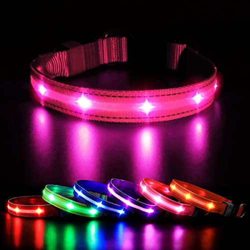 MASBRILL Leuchthalsband Hunde Aufladbar, LED Hundehalsband Leuchtend 3 Blinkende Lichter Wasserdicht Einstellbare Beleuchtetes Sicherheit Halsband für Klein Mittlere Große Hunde, Pink XS von MASBRILL