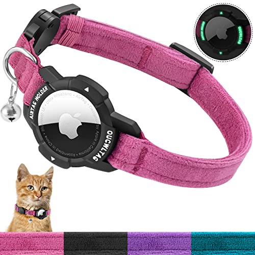 AirTag Katzenhalsband mit leuchtendem Apple Air Tag Halter, Katzenhalsband mit Sicherheitsverschluss & Elastischer Gummizug für Kätzchen, Katzen und Welpen (Kätzchen 18-26cm, Rosa) von MASERFOLA