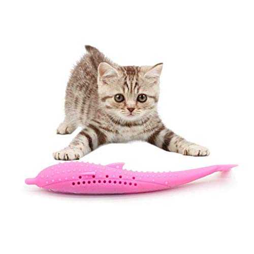 Weiches Silikon Minze Fisch Katze Spielzeug Pet Cat Beißring Kauspielzeug für Hunde Katzen – Durable Gummi Zahnreinigung Spielzeug (Pink) von MASIKI