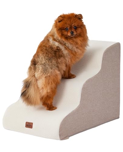 MASSFU Gebogene Hundetreppe Rampe für kleine Hunde & Katzen, 43,2 cm H, 3-stufige Hundetreppe für Couch, Sofa und Stuhl, Haustiertreppe für Katzen, rutschfeste ausgewogene Haustiertreppe Innenbereich, von MASSFU