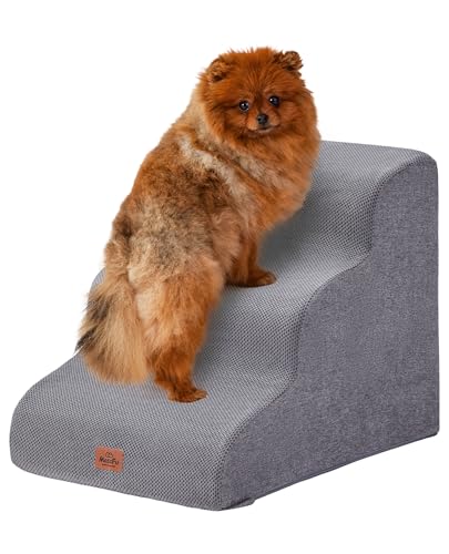 MASSFU Gebogene Hundetreppe Rampe für kleine Hunde & Katzen, 43,4 cm H, 3-stufige Hundetreppe für Couch, Sofa und Stuhl, Haustiertreppe für Katzen, rutschfeste ausgewogene Haustiertreppe Innenbereich, von MASSFU