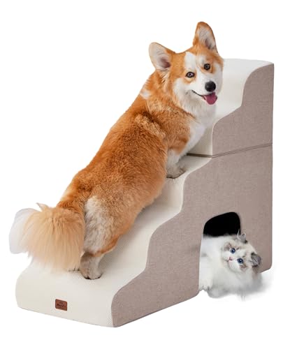 MASSFU Gebogene Hundetreppenrampe für hohe Betten, 72,9 cm hoch, 5-stufige Hundetreppe für kleine Hunde und Katzen, Haustiertreppe für Hochbettklettern, rutschfeste ausgewogene Haustierstufe im von MASSFU